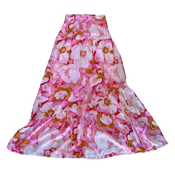 MinkPink Pink Tiered Ruffle Maxi Skirt XS Cottagecore Boho Vacation Full $129 - Picture 4 of 10